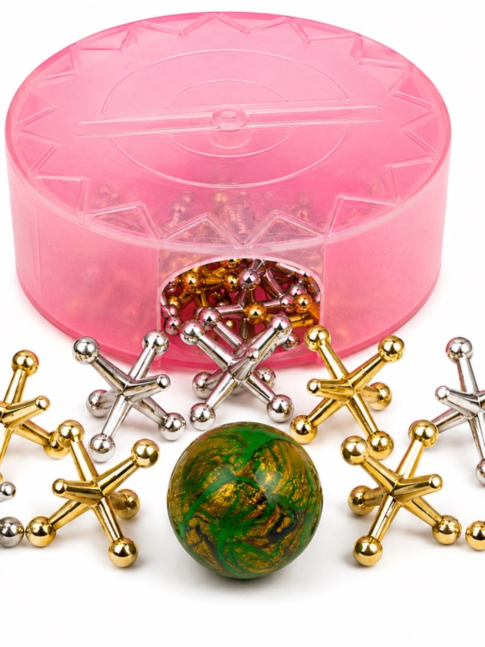 Toysmith Jumbo Jacks Game Set 10 Metal Jacks Ball & Pink Case